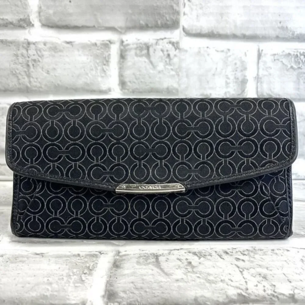 Coach Madison Op Art Black Envelope Signature Slim Envelope Wallet